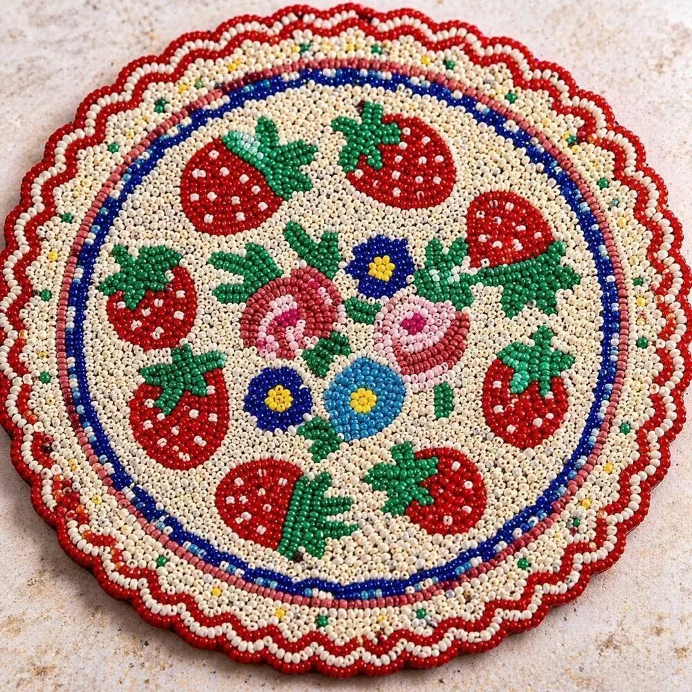 For Love & Lemons Beaded Strawberry Trivet UO Handmade Home Kitchen Decor NWT